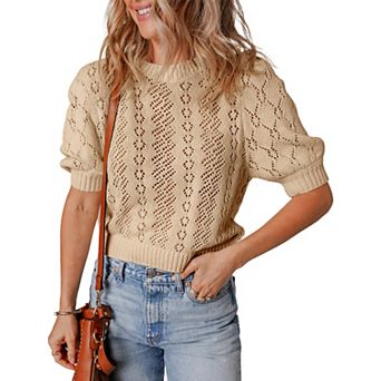 Womens Long Sleeve Crochet Cropped Sweaters Solid color Casusl Bolero Outwear Tops