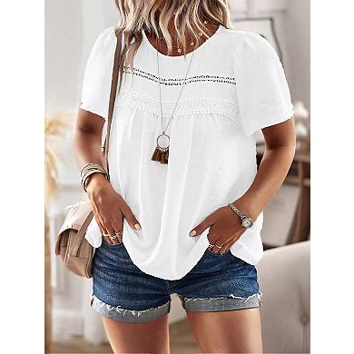 Women's Plus Size Summer Blouse Flowy Chiffon Lace Boho Top