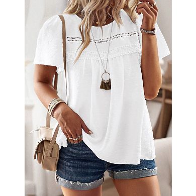 Women's Plus Size Summer Blouse Flowy Chiffon Lace Boho Top