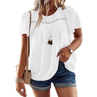 Women's Plus Size Summer Blouse Flowy Chiffon Lace Boho Top