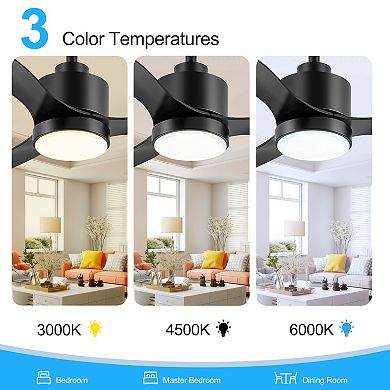 42" Modern Fan, 3-Color Light, 3-Blade, Remote, 6 Speeds, Timer, Reversible DC Motor