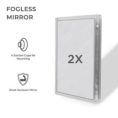 Fogless Shower Mirror for Shaving and Grooming with 2X Magnification and Suction Cup Mounting