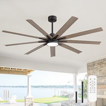 65-Inch Integrated LED Large Ceiling Fan with Light, 9 Walnut Blades, Remote Control, Quiet DC Motor