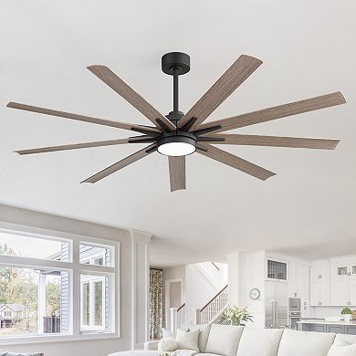 65-Inch Integrated LED Large Ceiling Fan with Light, 9 Walnut Blades, Remote Control, Quiet DC Motor