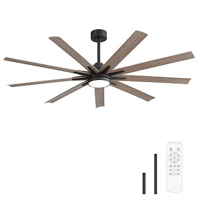 65-Inch Integrated LED Large Ceiling Fan with Light, 9 Walnut Blades, Remote Control, Quiet DC Motor