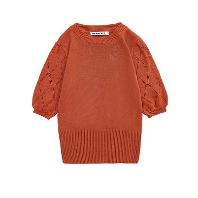 Girls Puff Short Sleeve Knit Sweaters Crewneck Pullover Sweater Kids Cute Fall Blouse Tops