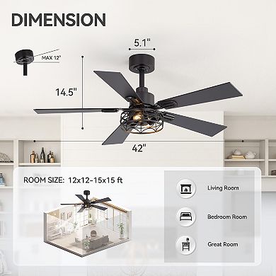 42-in 2-Pack Ceiling Fan with LED Light, 5-Blade, DC Motor, 6 Speeds, Remote Included, Downrod Mount