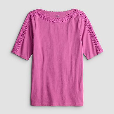Women's Croft & Barrow Lace Bateau T-Shirt