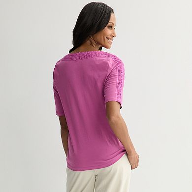 Women's Croft & Barrow Lace Bateau T-Shirt