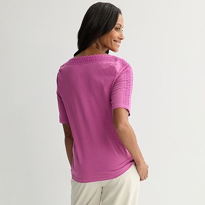 Women's Croft & Barrow® Lace Bateau T-Shirt