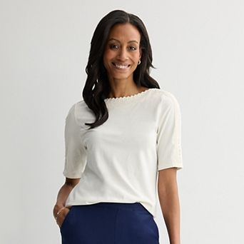 Women's Croft & Barrow® Lace Bateau T-Shirt