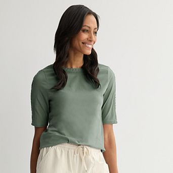 Women's Croft & Barrow® Lace Bateau T-Shirt