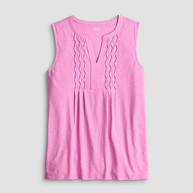 Women's Croft & Barrow® Smocked Split Neck Tank Top