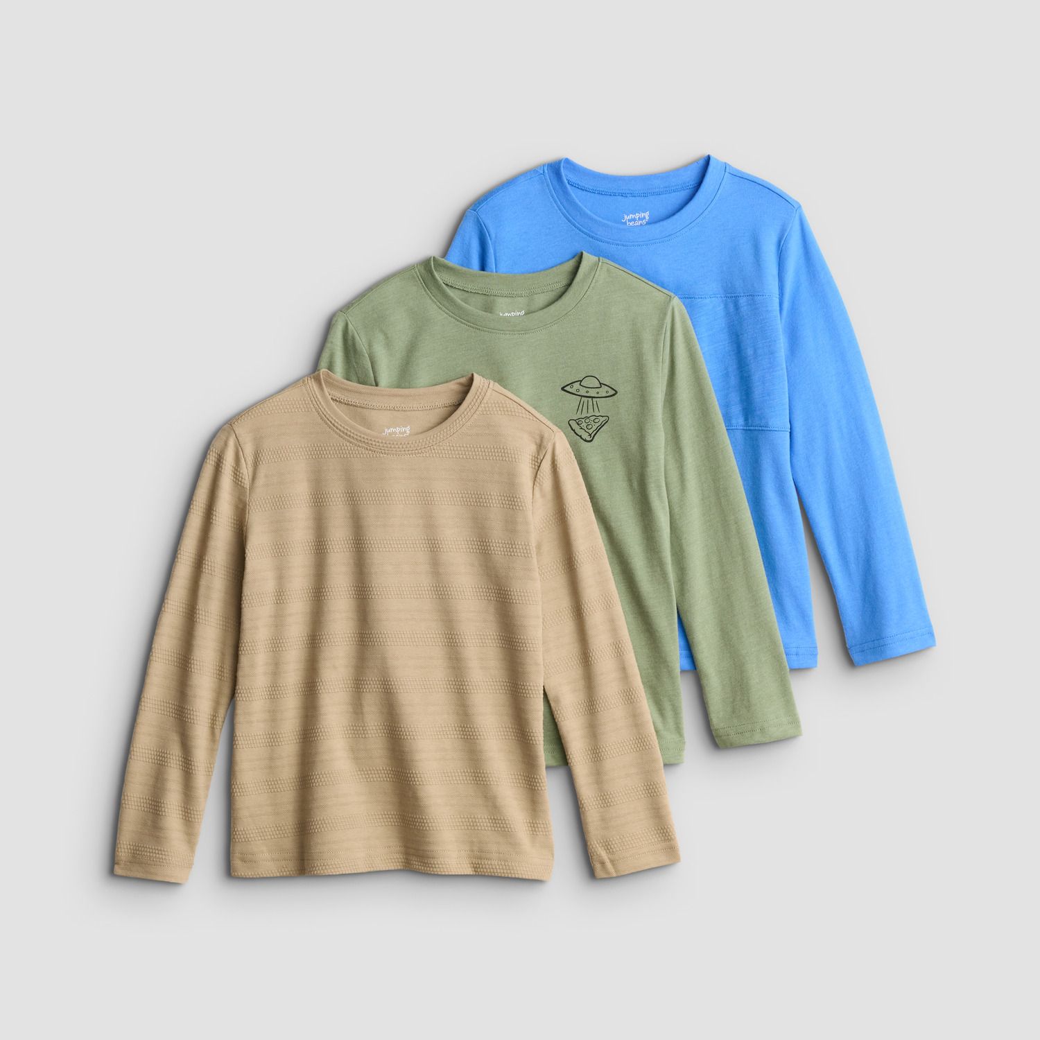 Топы Jumping Beans® Essential Long Sleeve 3-Pack для мальчиков, цвет: Синий зелёный бежевый — фото 1