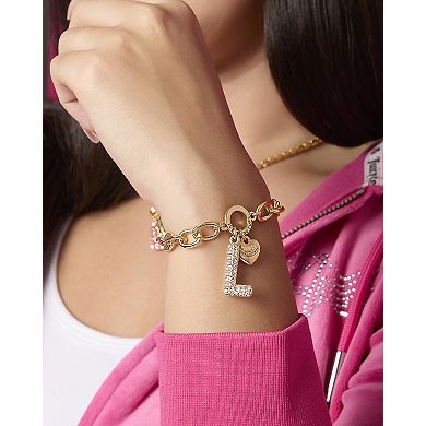 Juicy Couture Pavé Initial Charm Bracelet - 7.5'' Gold Tone Link
