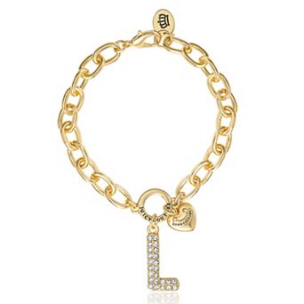 Juicy Couture Pavé Initial Charm Bracelet - 7.5'' Gold Tone Link