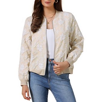 Bomber Jacket for Women Lightweight Cropped Floral Zip Up Casual Jackets