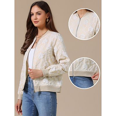 Bomber Jacket for Women Lightweight Cropped Floral Zip Up Casual