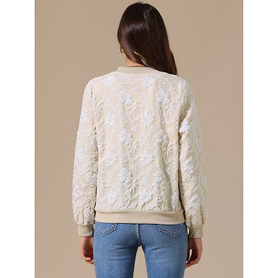 Bomber Jacket for Women Lightweight Cropped Floral Zip Up Casual