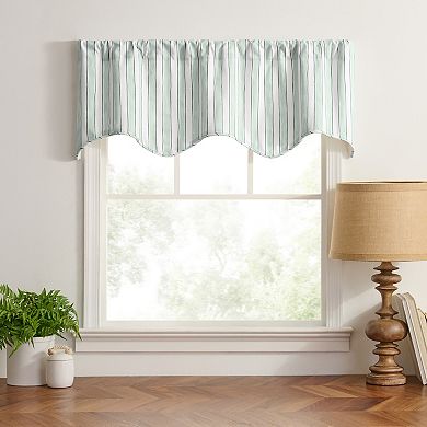 Saratoga Stripe Cotton Scallop Poly-Cotton Lined Rod Pocket Valance