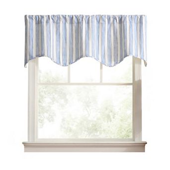 Saratoga Stripe Cotton Scallop Poly-Cotton Lined Rod Pocket Valance