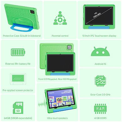 Contixo 10" A10 Educational Kids Tablet with Epic! and Lingokids 64GB with Parental Controls & Case
