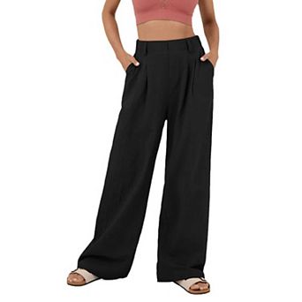 Womens Wide Leg Palazzo Pants High Waist Pleated Cotton Casual Long Suit Pant Loose Office Trousers