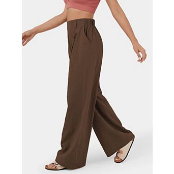 Womens Wide Leg Palazzo Pants High Waist Pleated Cotton Casual Long Suit Pant Loose Office Trousers
