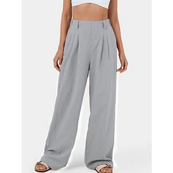 Womens Wide Leg Palazzo Pants High Waist Pleated Cotton Casual Long Suit Pant Loose Office Trousers