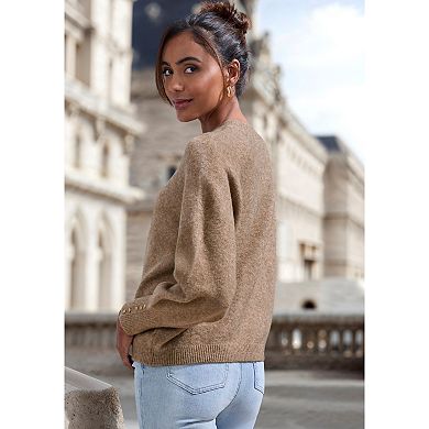 Lascana Women's Heathered Button Detail Sweater
