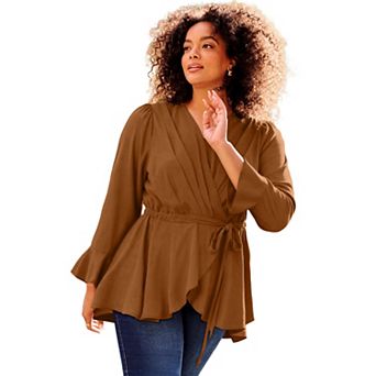 Avenue Women's Plus Size Wrap Peplum Top