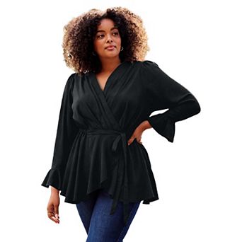 Avenue Women's Plus Size Wrap Peplum Top