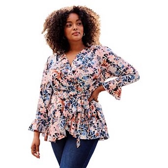 Avenue Women's Plus Size Wrap Peplum Top