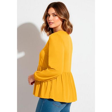 Avenue Women's Plus Size Openwork Trim Short Sleeve Top