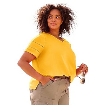 Avenue Women's Plus Size Openwork Trim Short Sleeve Top