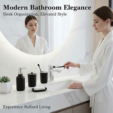 Complete Bathroom Set with Shower Curtain, Non-Slip Absorbent Rugs & Trash Can Accessories