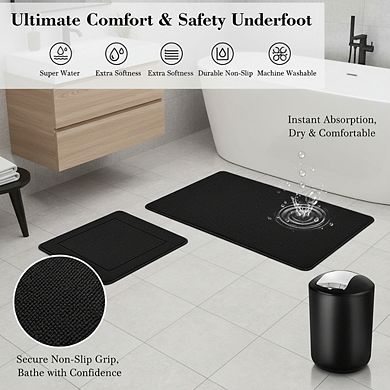 Complete Bathroom Set with Shower Curtain, Non-Slip Absorbent Rugs & Trash Can Accessories
