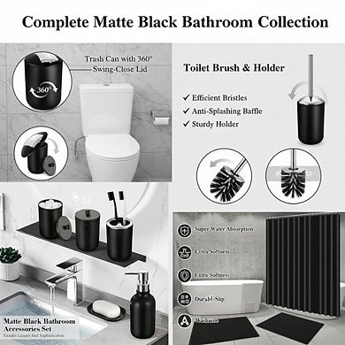 Complete Bathroom Set with Shower Curtain, Non-Slip Absorbent Rugs & Trash Can Accessories
