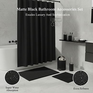 Complete Bathroom Set with Shower Curtain, Non-Slip Absorbent Rugs & Trash Can Accessories