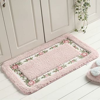 Floral Shaggy Bath Mat: Soft, Non-Slip, Quick-Drying, Elegant Pink Rug for Bathroom, Bedroom, Living