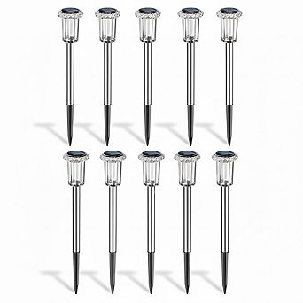 Solar Walkway Lights 10 Pack, Stainless Steel Waterproof Outdoor Garden Lighting