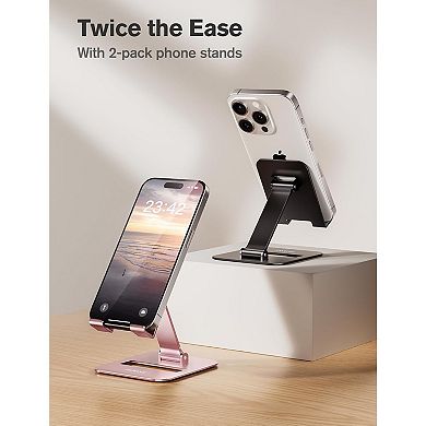 2-Pack Folding Phone Stand, Adjustable Viewing, Portable, Charging Slot