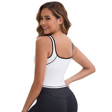 Women's Wide Straps U-Neck Padded Push Up Camisole Elastic Tight Colorblock Cropped Workout Tank