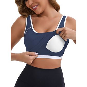 Women's Wide Straps U-Neck Padded Push Up Camisole Elastic Tight Colorblock Cropped Workout Tank