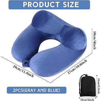 2 Pcs Inflatable Travel Pillow with Compact Bag and Blindfold Velvet Inflatable