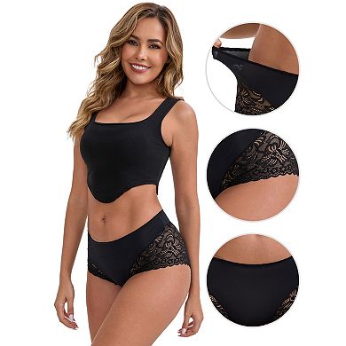 Women's Lace Leopard Print Hip-Lifting Tummy Control Mid Rise Panties Full Coverage Boyshorts