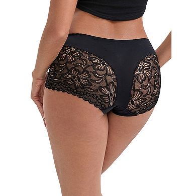 Women's Lace Leopard Print Hip-Lifting Tummy Control Mid Rise Panties Full Coverage Boyshorts