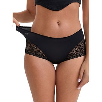 Women's Lace Leopard Print Hip-Lifting Tummy Control Mid Rise Panties Full Coverage Boyshorts