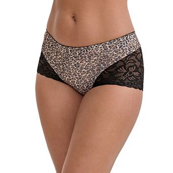 Women's Lace Leopard Print Hip-Lifting Tummy Control Mid Rise Panties Full Coverage Boyshorts