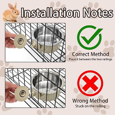 2Pcs Pets Lightweight Stainless Steel Bowl,Removable Stainless Steel Pet Hanging Feeder Bowl